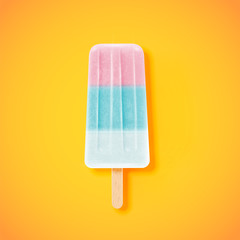 Colorful realistic icecream on yellow background, vector illustration