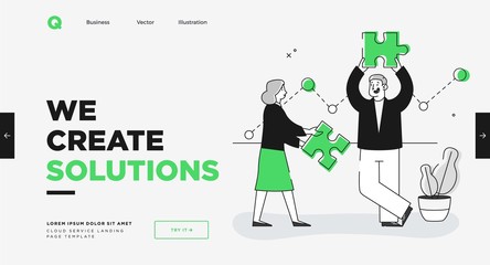 Presentation slide template or landing page website design. Business concept illustrations. Modern flat outline style. Research innovations and solutions