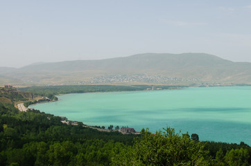 beautiful view to lake and mountains in Sevan city Armenia