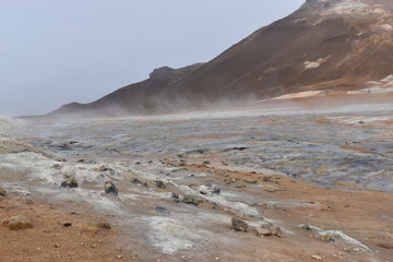 The famous smoking lava field Hverir in Myvatn, Iceland