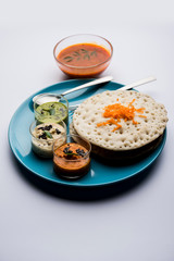 Set Dosa / Oothappam style dosa is a popular south Indian food served with sambar and chutney, selective focus
