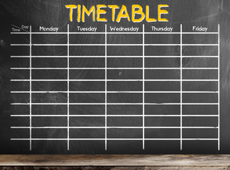 school timetable or class schedule template on blackboard