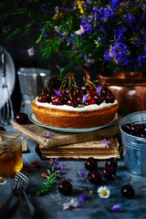 cream cheese frosting cherry cake. natural light