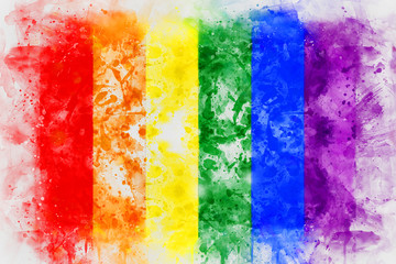 Rainbow LGBT flag digital painting. watercolor painting on white background,digital art style, illustration painting