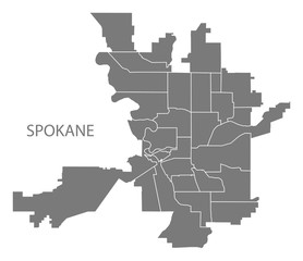 Spokane Washington city map with neighborhoods grey illustration silhouette shape