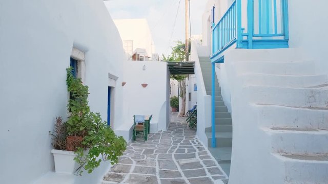Walking in Naousa street on Paros island, Greece