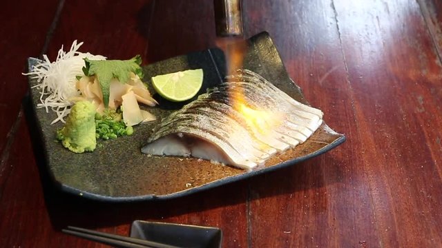 mackerel burning japanese sashimi