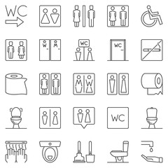 WC outline icons set. Vector toilet linear concept symbols