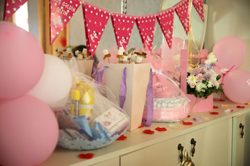 Colorful baby shower gifts. Colors are pleasing and coordinate. 