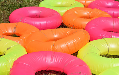 water circles for water slides. inflatable wheels for high-speed descent from the slides on the...