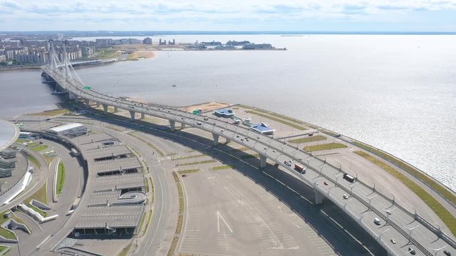 Aerial Drone Shot Western High-Speed Diameter, Gulf of Finland in Saint Petersburg, Russia