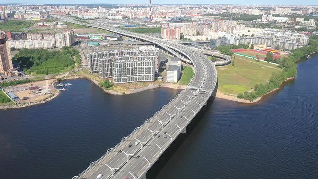 Aerial Drone Shot Western High-Speed Diameter, Gulf of Finland in Saint Petersburg, Russia
