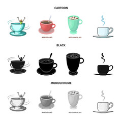 Vector illustration of cup and coffe symbol. Set of cup and top stock vector illustration.