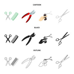 Isolated object of scissor and craft logo. Collection of scissor and open stock vector illustration.