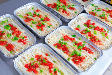 Flammulina platlus in a restaurant