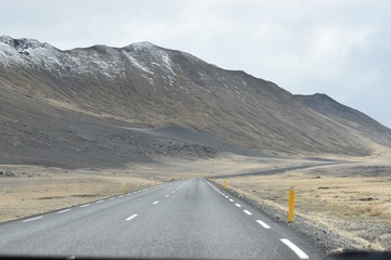 The street to the Vestrahorn Mountains  in Iceland
