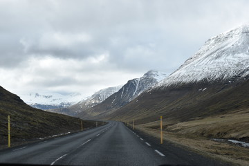The street to the Vestrahorn Mountains  in Iceland