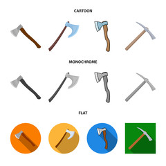 Vector illustration of ax and hammer sign. Set of ax and chopping stock symbol for web.