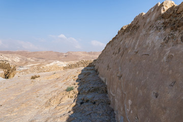 Morning view of the excavation of the ruins of the fortress of Masada, built in 25 BC by King Herod on top of one of the rocks of the Judean desert