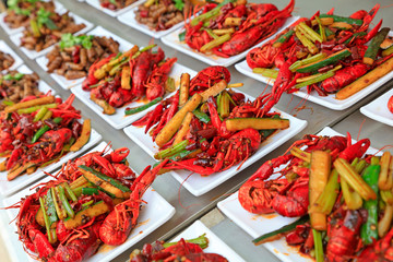 Fried crayfish in the kitchen