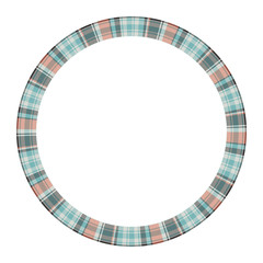 Round frame vector vintage pattern design template. Circle border designs plaid fabric texture. Scottish tartan background for collage art, gif card, handmade crafts.