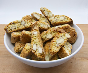 Cantucci dessert or cantuccini, dry almond biscuits, traditional tuscan cuisine, Italy 