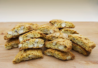 Cantucci dessert or cantuccini, dry almond biscuits, traditional tuscan cuisine, Italy 