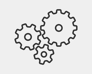 Metal gears and cogs vector. Gear icon flat design. Mechanism wheels logo. Cogwheel concept template.