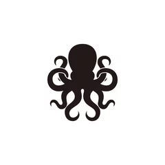 Fotobehang black octopus logo. kraken, tentacle, logo, aquatic, ocean, seafood, monster, animal, marine, nature, nautical, restaurant, silhouette, squid © StrongBrand