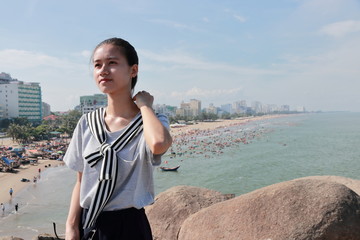 young woman in the beach in Vietnam