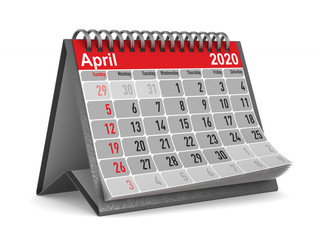 2020 year. Calendar for April. Isolated 3D illustration