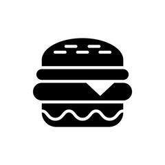 Burger black icon on white background. Fastfood illustration