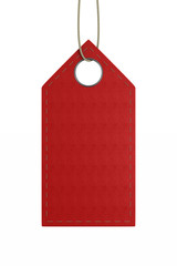 red leather label on white background. Isolated 3D illustration