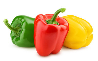 sweet pepper, red, green, yellow paprika, isolated on white background, clipping path, full depth...