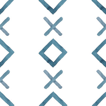 Tribal geometric abstract seamless pattern on white background. Print for fabric, textile, wrapping paper, wallpaper, cards, invitations and design