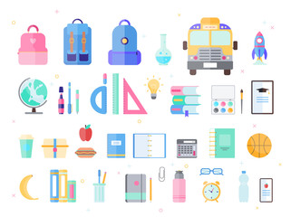 School equipment set. Collection of tools for education