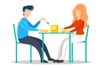 Man and woman having a breakfast in the morning