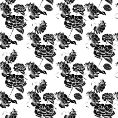 black roses seamless pattern. Hand drawn vector illustration surface design