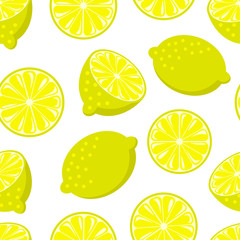 Seamless lemon on white backdrop. Vintage fruits background