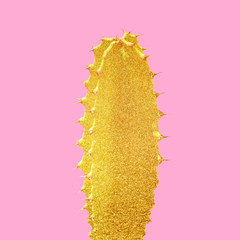 Art Golden Cactus silhouette in the pink background