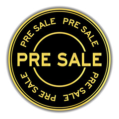 Black and gold color pre sale word round seal sticker on white background