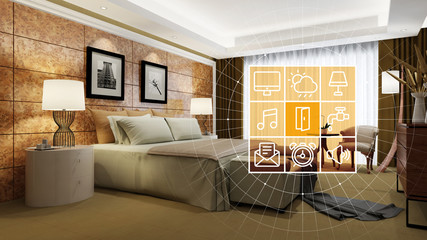 Fototapeta Elegantes Hotelzimmer mit Smart Home Steuerung obraz