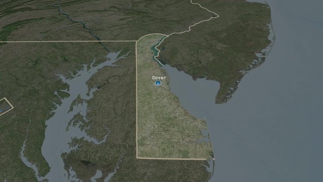 Delaware - state of the United States zoomed on the satellite map of the globe. Animation 3D