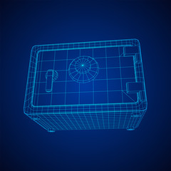 Metal bank vault safe. Wireframe low poly mesh vector illustration