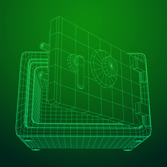 Metal bank vault safe. Wireframe low poly mesh vector illustration