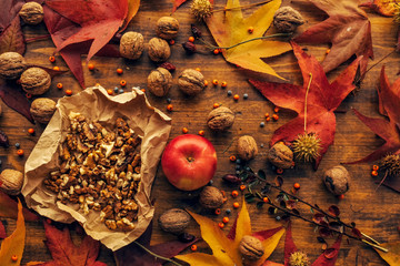 Apple and walnut, autumn abundance