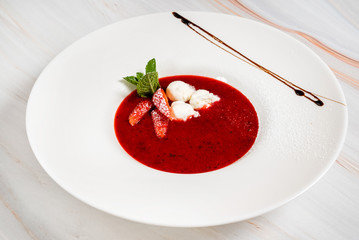 strawberry soup with ice cream