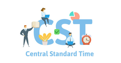 CST, Central Standard Time. Concept with keywords, letters and icons. Colored flat vector illustration. Isolated on white background.