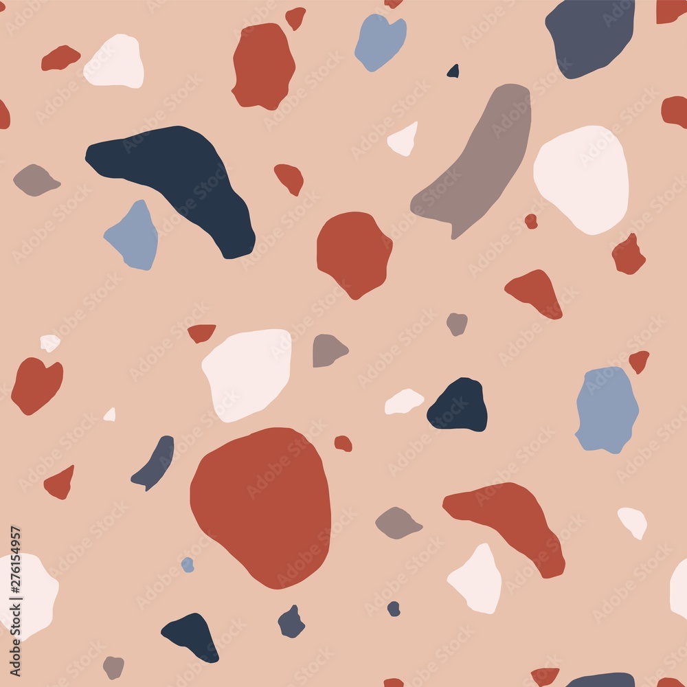 Aufkleber classical terrazzo texture with red, blue, white and gray sprinkles or crumbs scattered on light bac