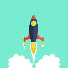 Rocket launch with smoke clouds